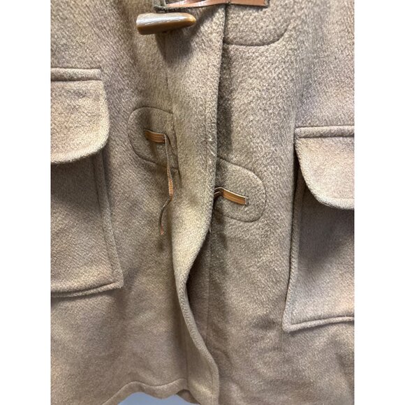 Vintage Tan Wool Duffle Coat With Wooden Toggles & Hood Size 44 - Picture 3 of 13